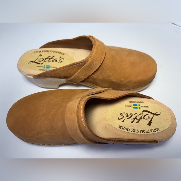 Lotta Swedish Suede Clog in Brown Wooden Bottom Authentic Size 35 US 5 - Picture 2 of 4